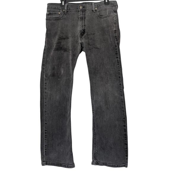 Levis 514 Jeans Mens 36x30 Black Straight Leg Denim Pants Distressed Worn Look - Picture 1 of 7